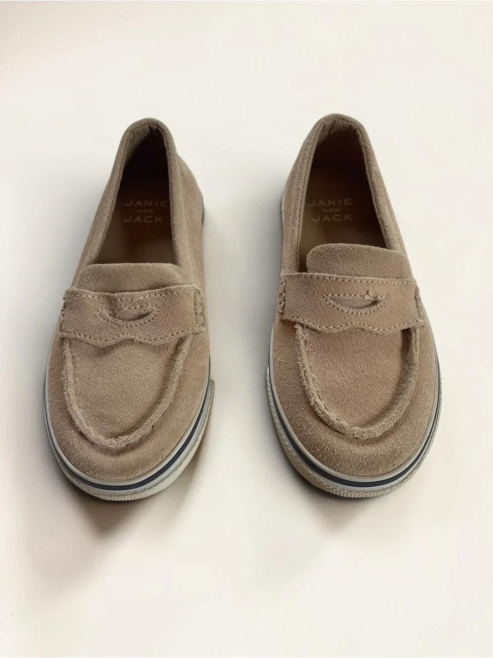 JANIE & JACK EUC Genuine Leather Taupe Beige Suede Penny Loafers